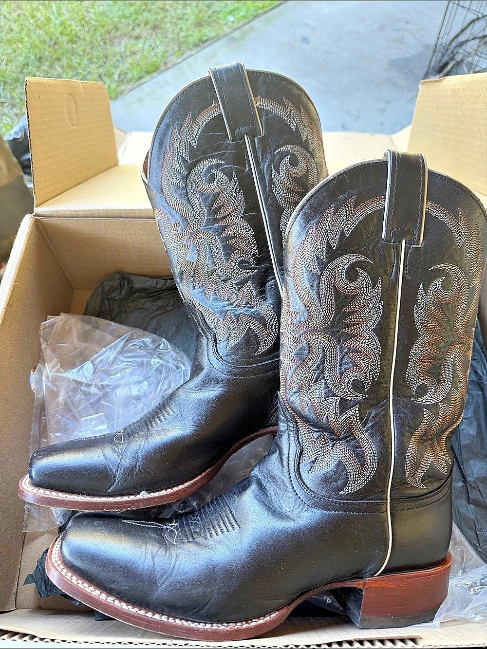 Nocona Boots Brasalis Calf Western Embroidered Leather Boots Black US 9.5 B